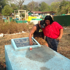 Angelica with her son, at grave of Adolfo Ich, May 2016. Credit: RightsAction